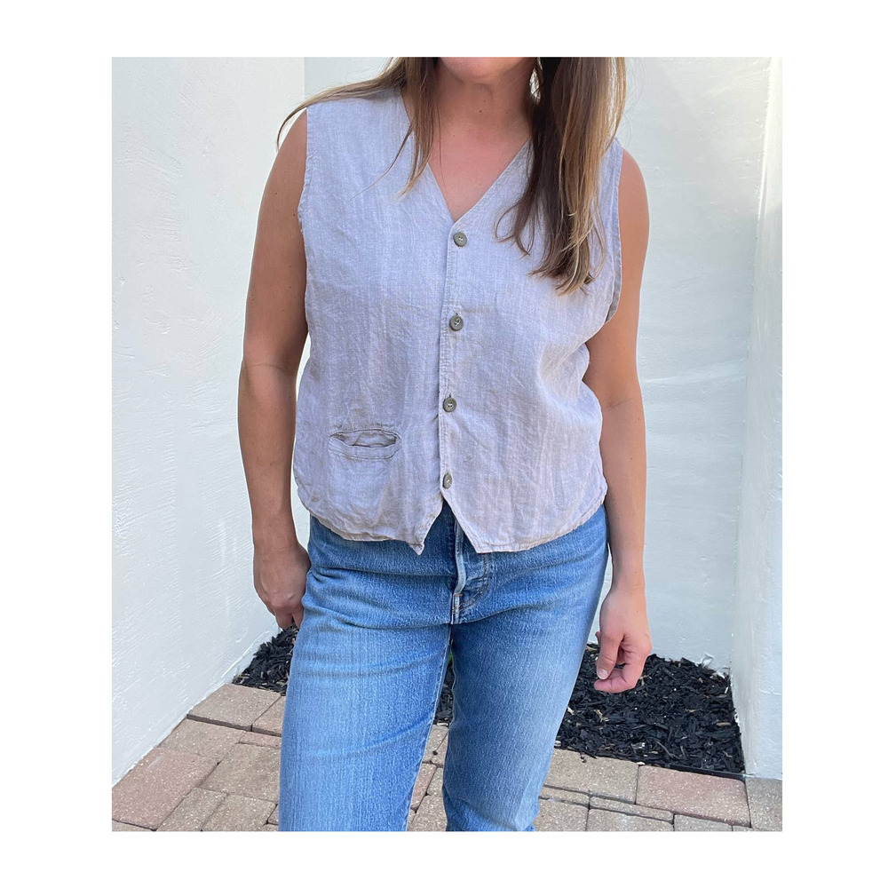 Flax by Jeanne Engelhart Linen Vest Tank Top Women's Small Button Up - Picture 5 of 9